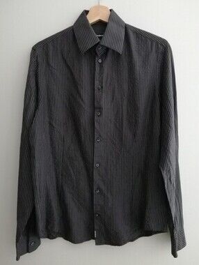 Strellson Men's Bowie 100% Silk Seersucker Stripe Button Up 15 3/4 Neck